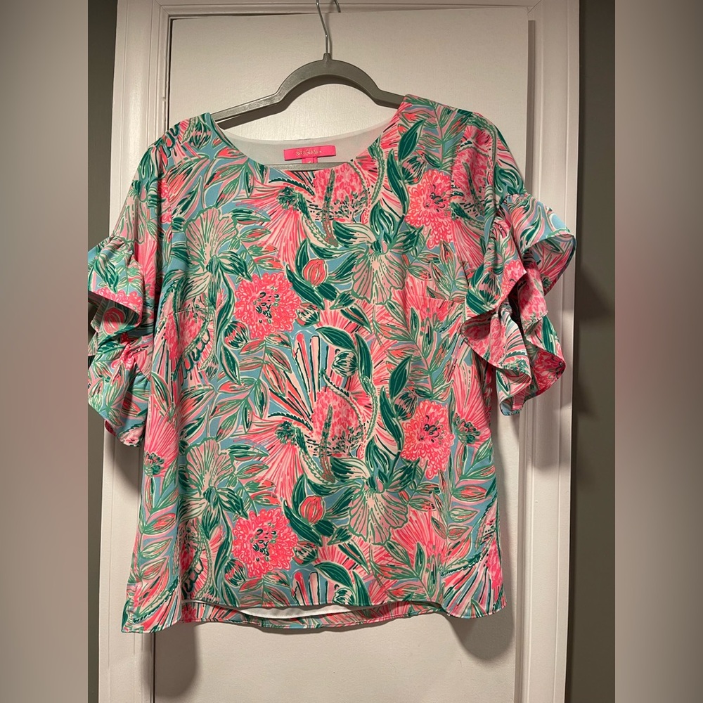Lilly Pulitzer Pink and Green Floral Blouse